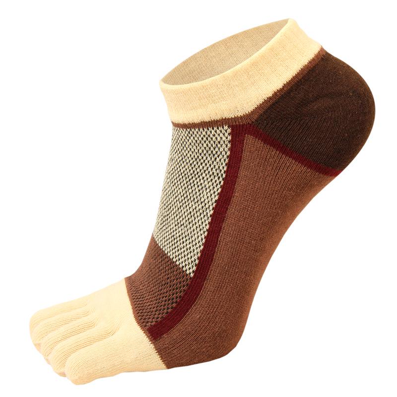Men's Thin All-Cotton Five-Toe Low-Cut Crew Socks: Sweat-Wicking, Anti-Odor, Anti-Friction, Color-Blocking Design