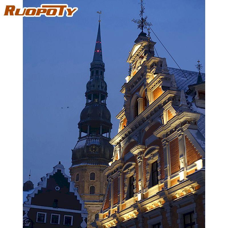 

Ruopoty Tower Landsacpe Diy Наборы для рисования по номерам, ручная роспись маслом, настенная художественная картина, акриловая краска на холсте для декора гостиной, безрамное 40x50CM NO Frame