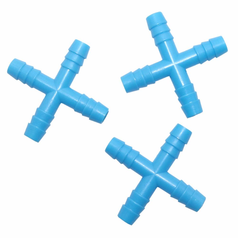 20 Stück 8mm 4-Wege-Kreuz-Barb-T-Verbinder Wasserverteiler Bewässerungsfitting für Gartenschlauch Gartenbewässerungssystem Gewächshaus