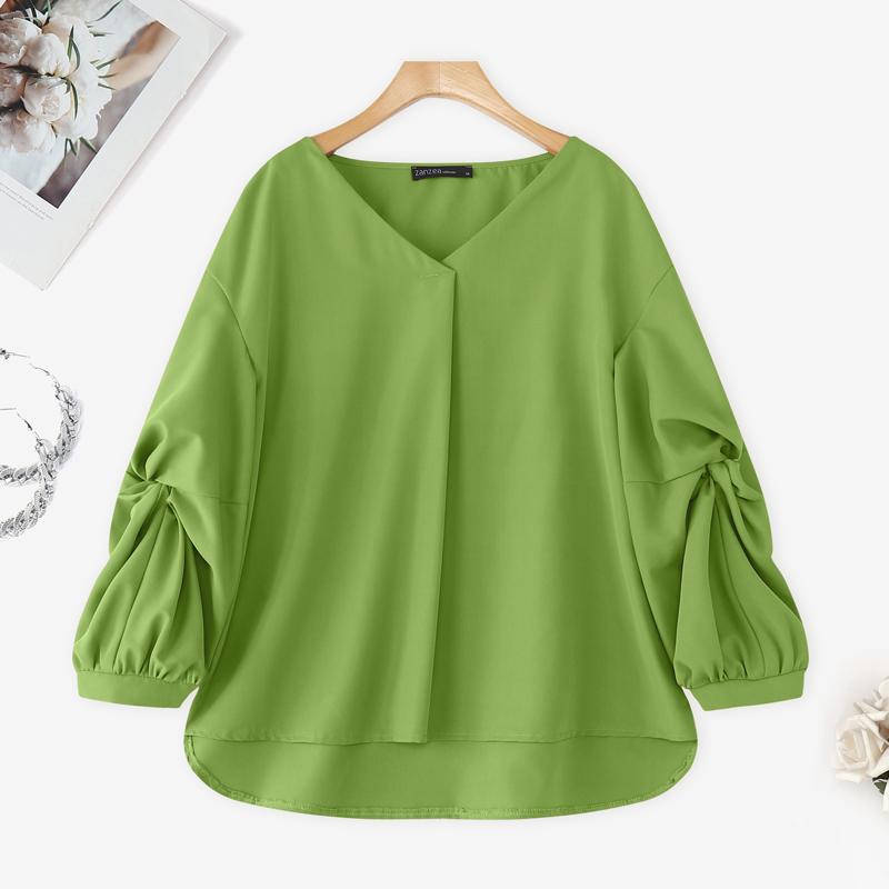 

ZANZEA Women Casual V-Neck Solid Color Long Sleeve Loose Blouse 5XL зелёный
