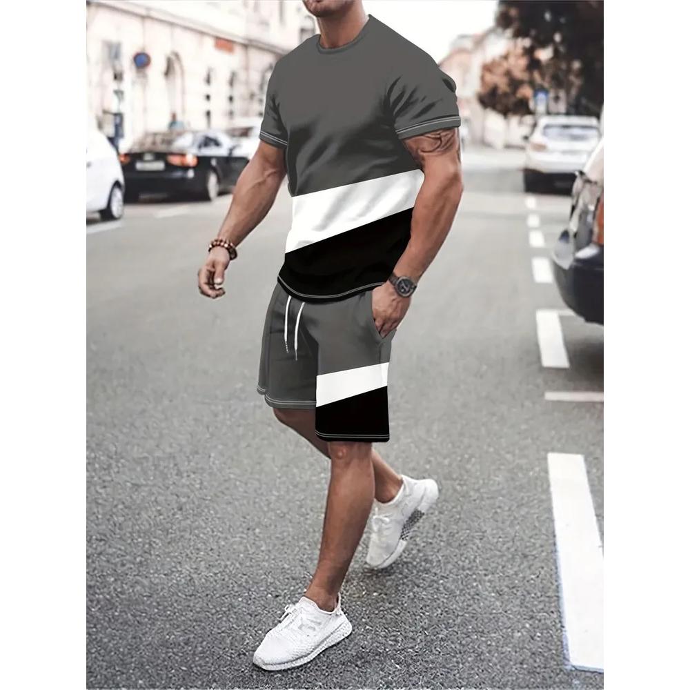 Daily Comfort Men's Striped Printed Sportswear Fashion Versatile Suit Casual Breathable Sport Wear Men’s