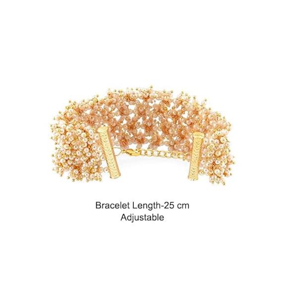 Antique Gold Tone Multi strand Clustered Pearls Ethnic Bracelet For Women