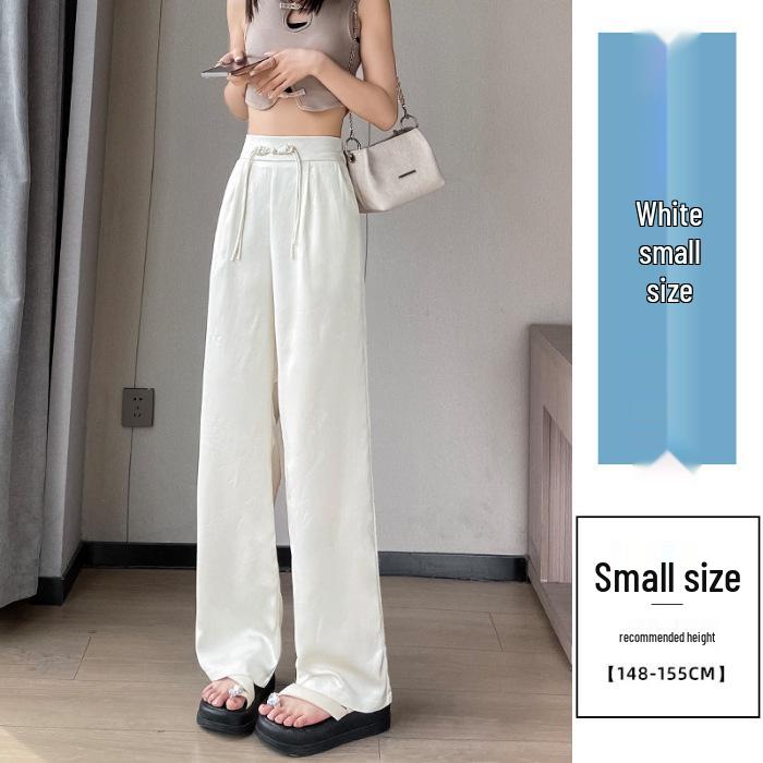 Women's Satin Jacquard Straight Leg Pants - Summer, High-End, Thin, New Chinese Style, Ice Silk, Narrow, Wide Leg.