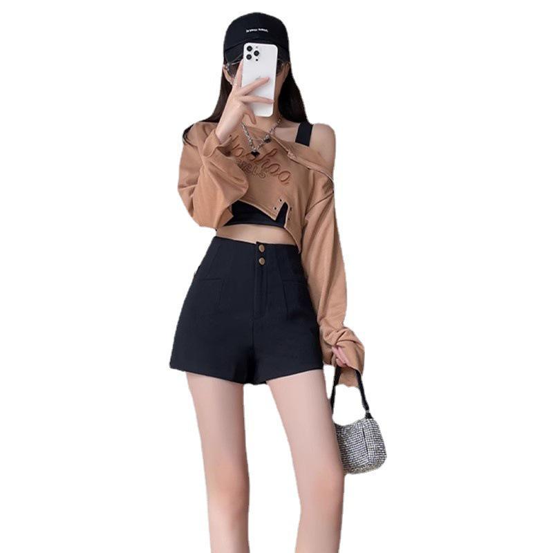 Women's 2025 High-Waisted Black A-Line Wide-Leg Summer Hot Pants