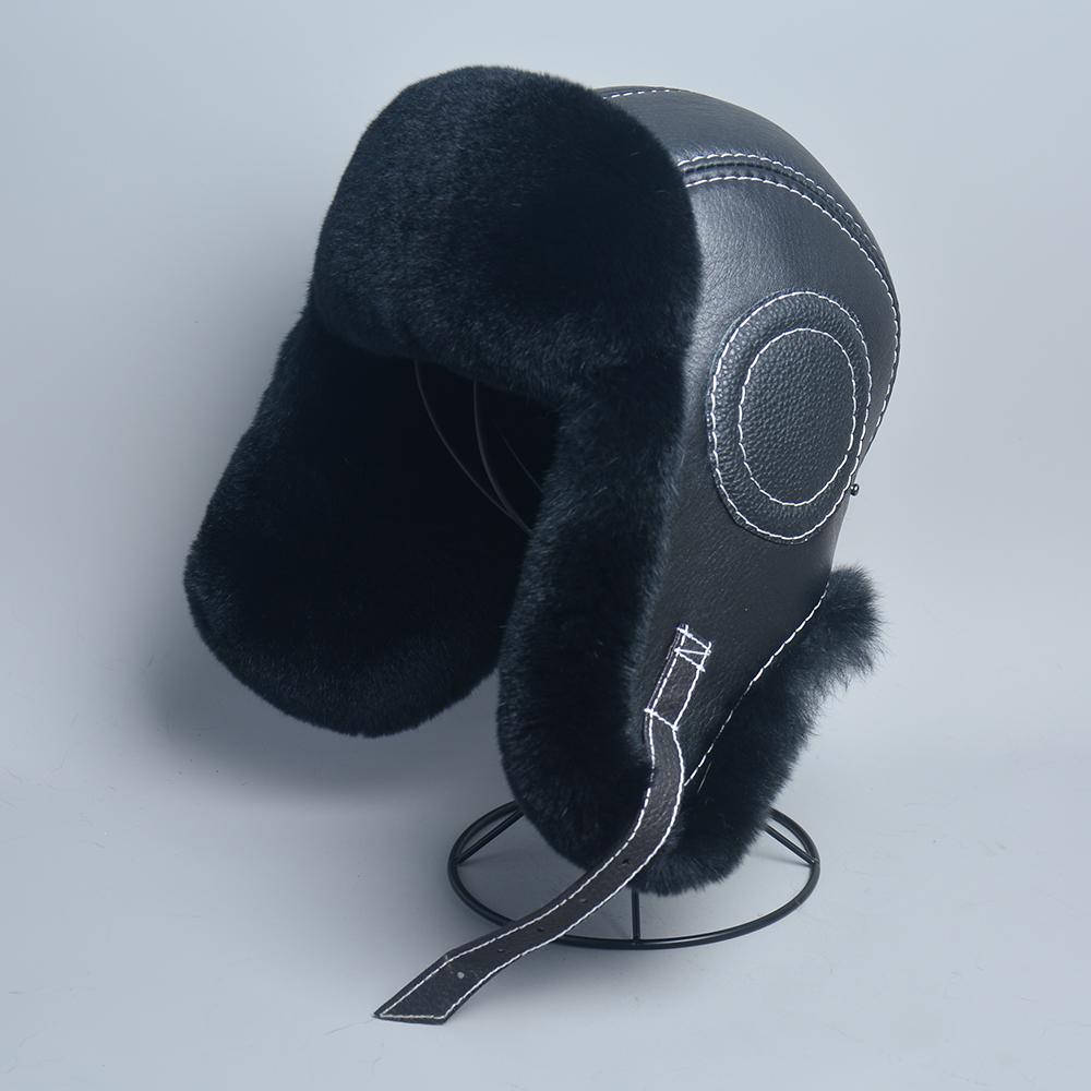New Men's 100% Natural Rex Rabbit Fur Bomber Hats Winter Russian Man Warm Real Sheepskin Leather Hat Male Real Fur Caps