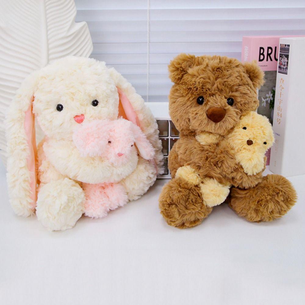 Fluffy Bunny Doll Stuffed Toy Handmade Parent Child Bear Stuffed Animals  Kids Gifts