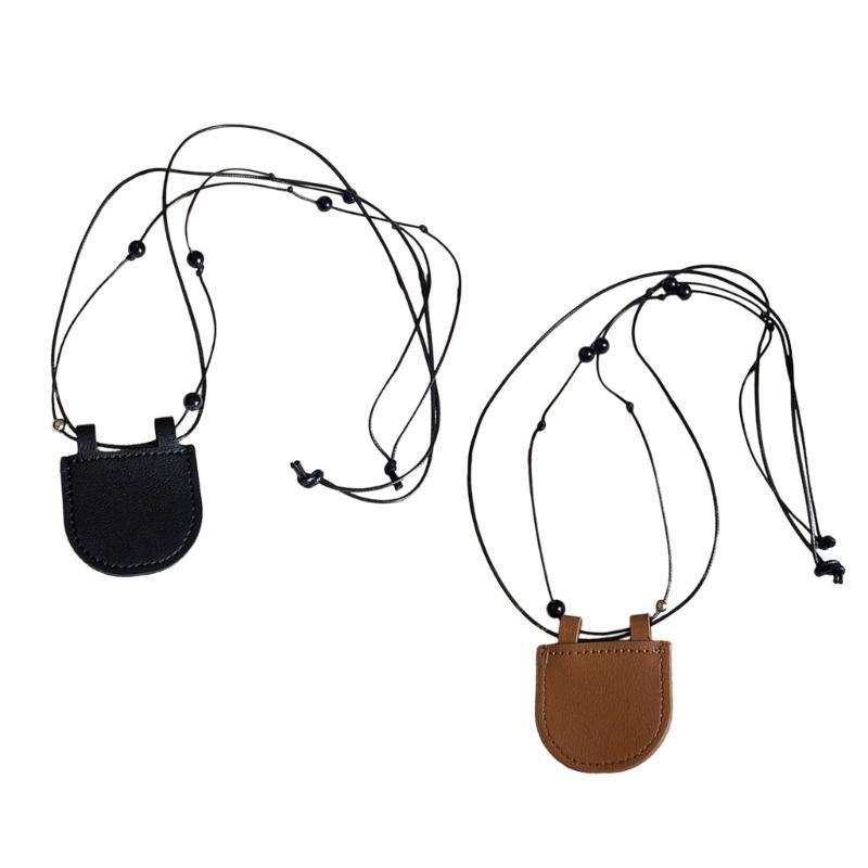 Fashionable Leather Necklace Bag for Earphone Protective and Coin Holding Perfect for Outdoor Activities Daily Use