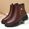 Mom Cotton Shoes Thick Heel Women's Cotton Leather Shoes Soft Sole Middle Heel Short Boots Non-slip    and Elderly Women's Shoes Cotton Boots