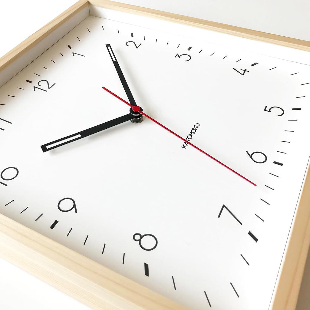 KATOMOKU Square Clock 3 Hinoki Wall Clock with Continuous Second Hand km-114HM (quartz Clock)