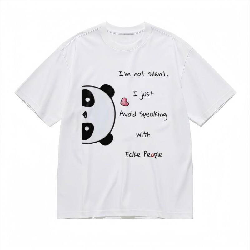 

Women s Breathable Classic T-Shirt Black White Panda With Pink Heart Graphic Tee 4XL