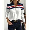 Camicia a righe da donna, design con colletto e maniche lunghe, versatile per un look casual da lavoro, creando un outfit curato e giovanile