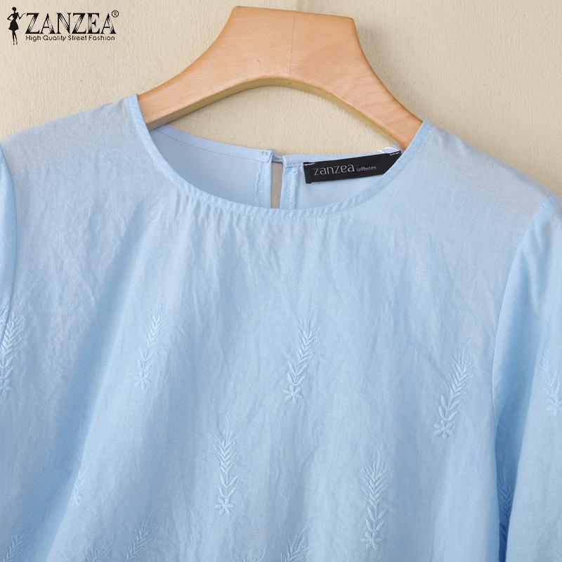 ZANZEA Bluză de damă casual cu broderie, dantelă patchwork, largă, cu gât rotund și mâneci 3/4