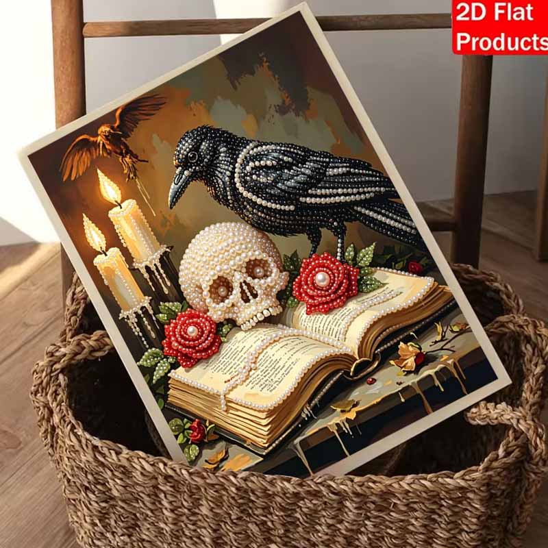 Halloween pearl painting art full pearl handmade diy home decorations raven crow skull roses candles book ornaments creative crafts