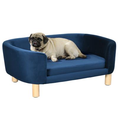Sofa for Small Dogs with Wooden Legs Washable Cover and Removable Cushion 86x55x33 Cm Blue