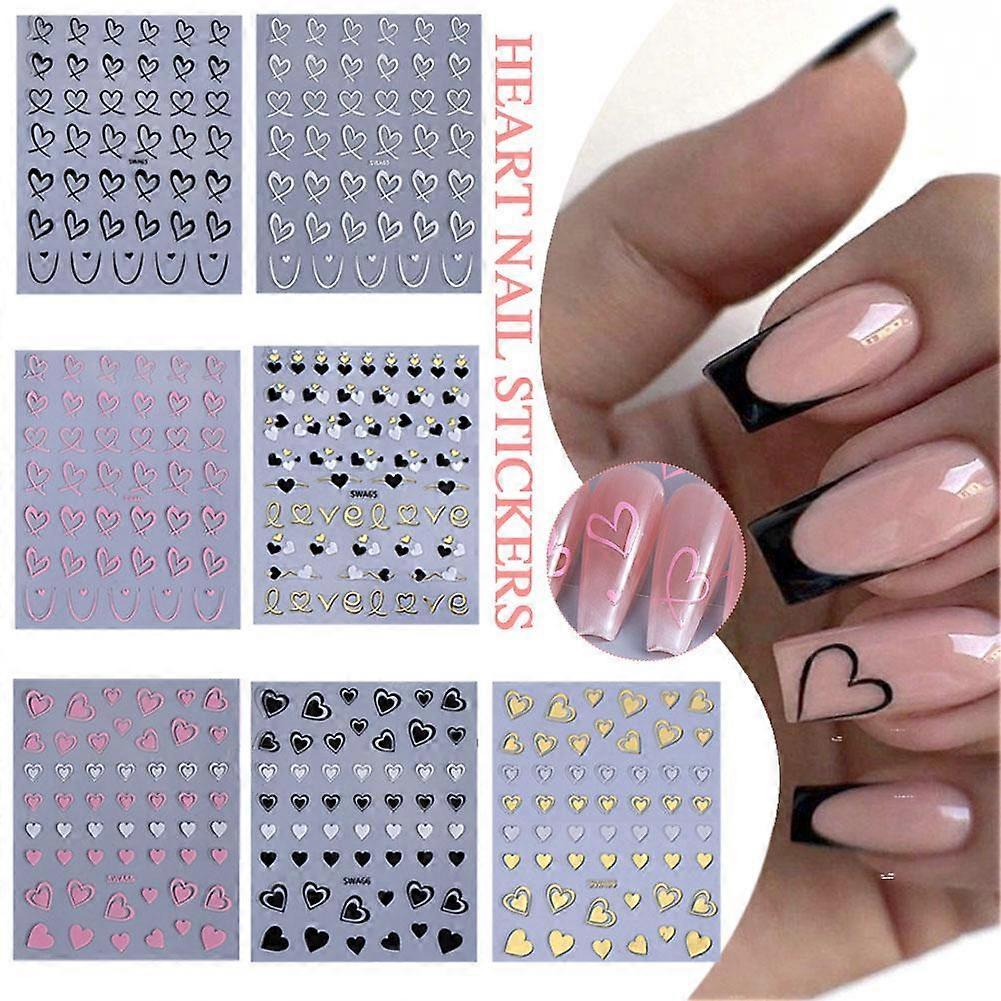 Heart Nail Stickers Glitter Leopard Print Valentines Romantic Nail Decoration