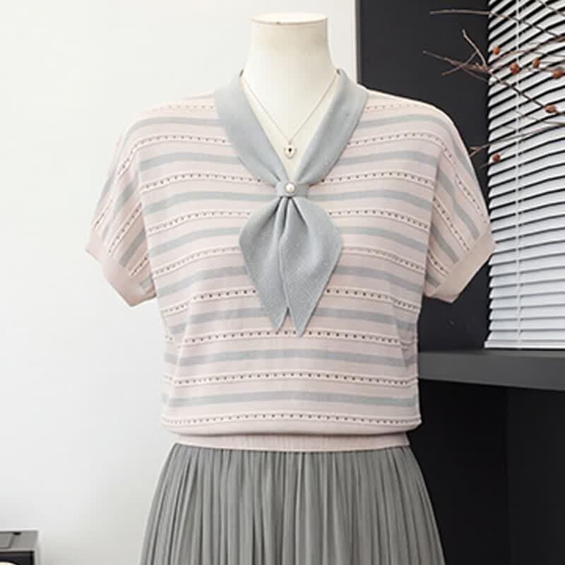 Xuexi 2026 Summer Ice Silk Striped Knit Top for Women XL