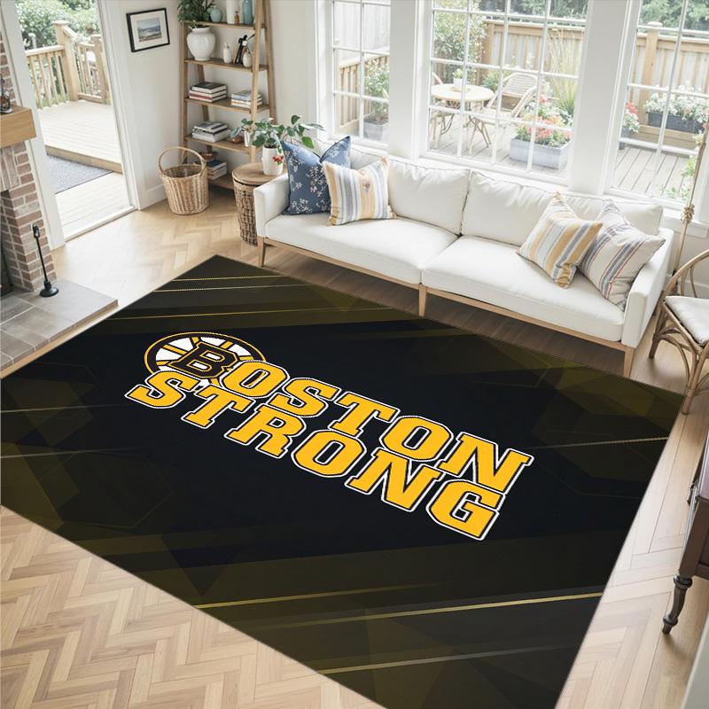 Boston Bruins Design Křišťálový Sametový Koberec Útulný Ne?Protiskluzová tištěná předložka do ložnice, obývacího pokoje, předsíně