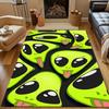 Playful Green Alien Faces Pattern Patterned carpet, non slip mat suitable for living room and bedroom sofas