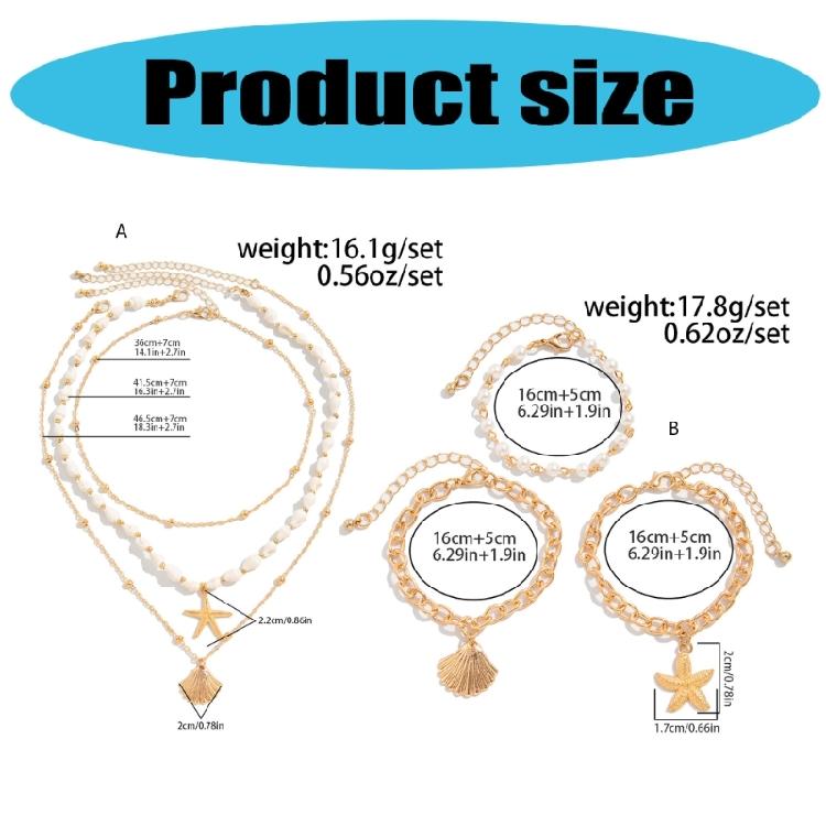 Adjustable Clavicle Chain Starfish Seashells Pearls Necklace Set Bohemian Beach Jewelry for Women Stylish Outfits