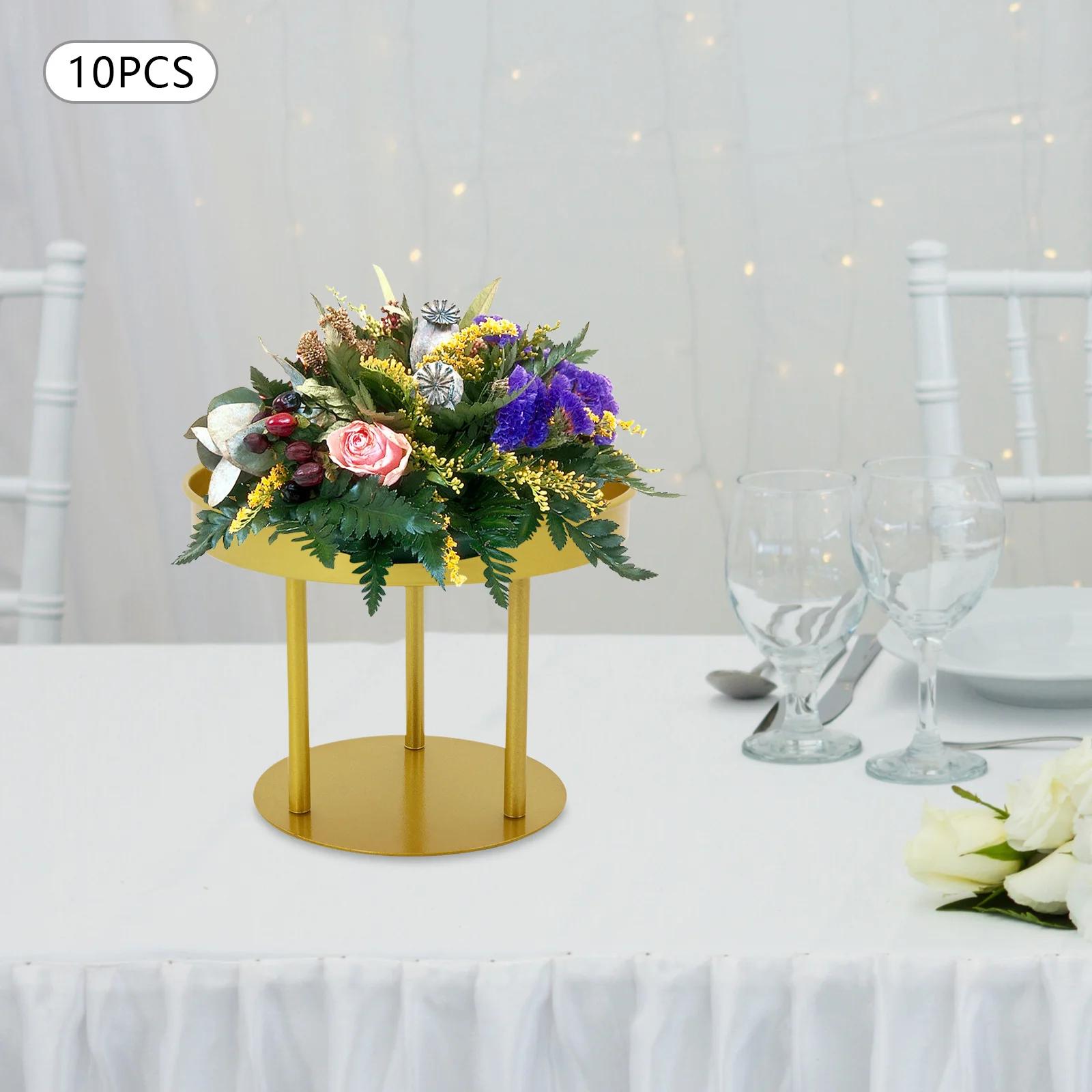 

10 круглых подставок для цветов диаметром 20 см и высотой 15 см (3 опорные стойки), , украшение, золотой