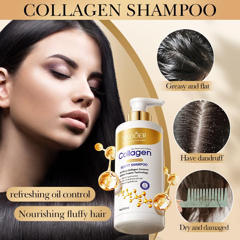 Collagen Anti-Dandruff Shampoo 500ml SADOER Softening Cleansing Fluffy Shampoo