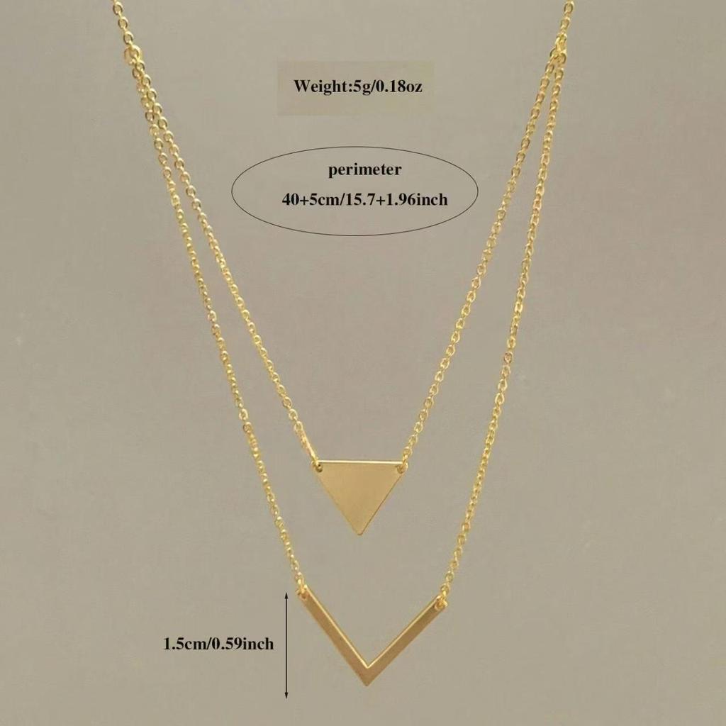 Elegant Geometric V-Shape Triangle Pendant Double Layer Necklace with Delicate Chain