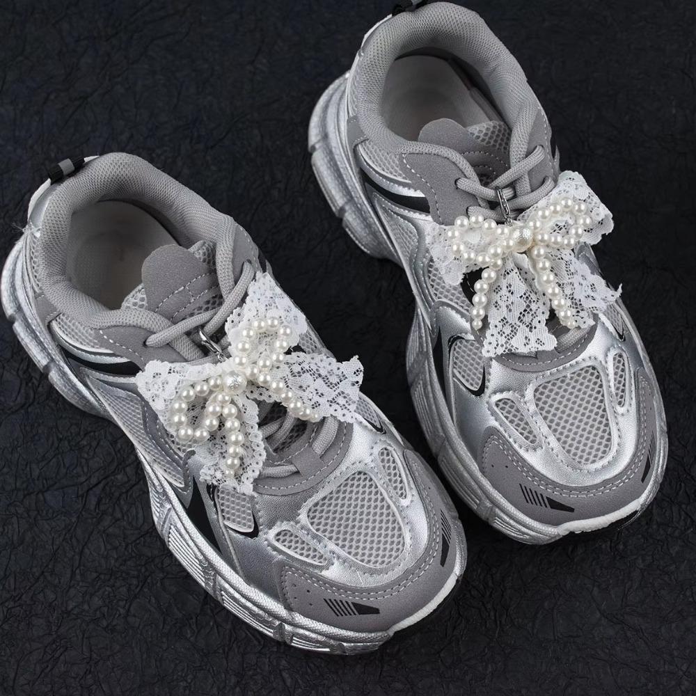 1 Pc Lace pearl bow Shoe Shoelaces Charms for Sneakers Decorative Shoe Flower Buckle Decorative Shoe Fashion Charm Accessories