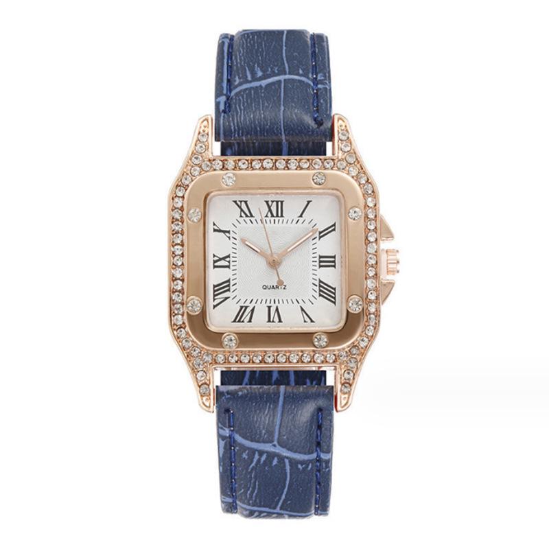 

Елегантний жіночий квадратний годинник з римськими цифрами та стразами та подарунковий набір Factory Direct Price