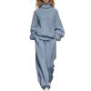 New Casual Knitted High Neck Wide Leg Pants Fashion Set