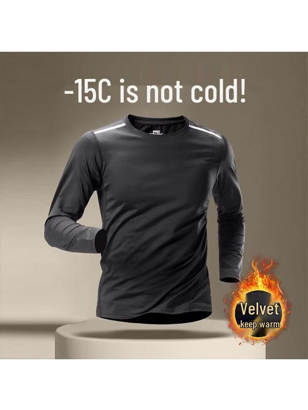 Men's Winter Quick-Dry Velvet Running Base Layer Long Sleeve T-Shirt for Autumn Training