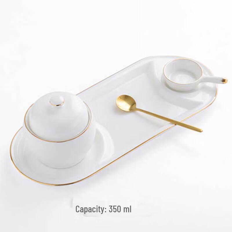 Huazao Baijia Ceramic Bird s Nest Stew Pot Set Stew Pot, Spoon, Milk Cup, Long Plate