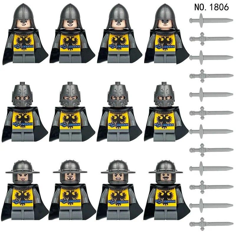 12 stk MOC middelalderske antikke romerske riddere byggeklosser Militærslott soldater figurvåpenskjold Sverdhjelmleketøy