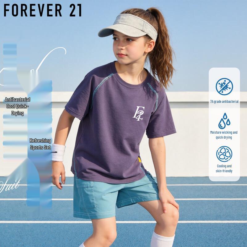 FOREVER21 Girls 2026 Summer Lightweight Casual T-Shirt & Shorts Set 160
