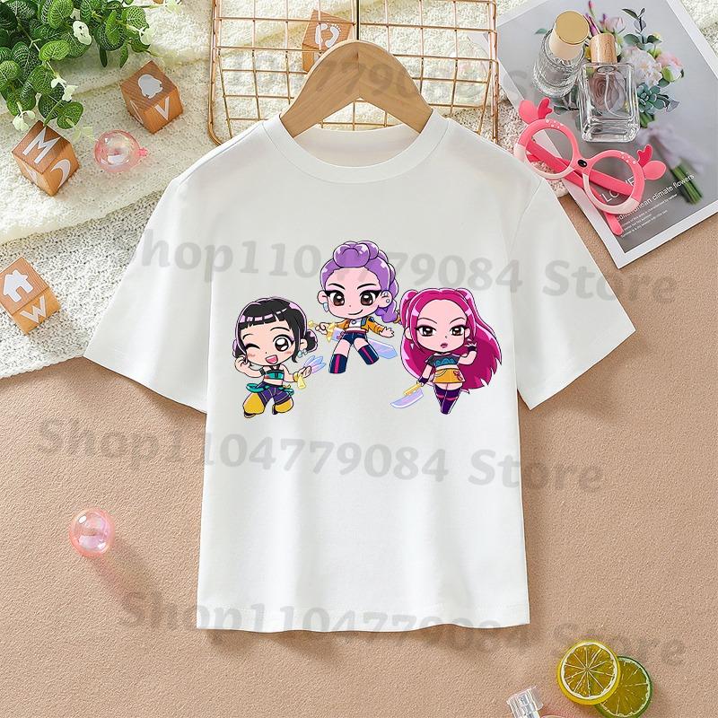 K-pop Demon Hunters White T-shirts for Girls Anime Cartoon Cute Short Sleeved Shirt Children Summer Fashion Sweet T-shirt Gifts