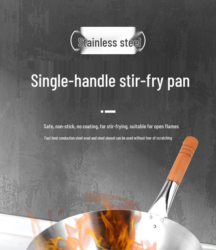 28cm Lightweight Stainless Steel Chef Wok for Home & Commercial Use