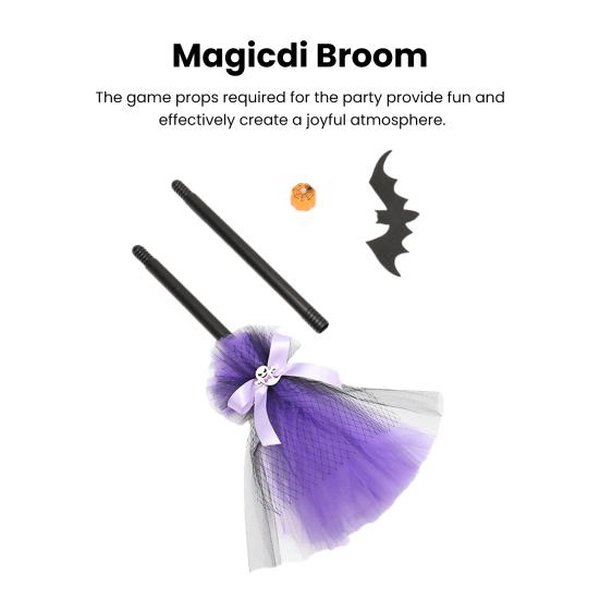 Halloweenowa miotła czarownicy regulowana długość zabawne rekwizyty wykwintna miotła z kokardką do cosplay artykuły domowe na imprezę