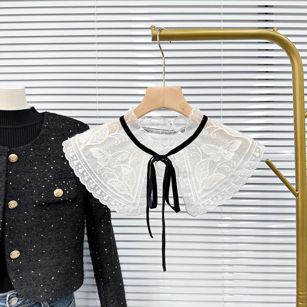 Autumn/Winter Detachable Wool Embroidered Lace Ruffle Collar Dickey