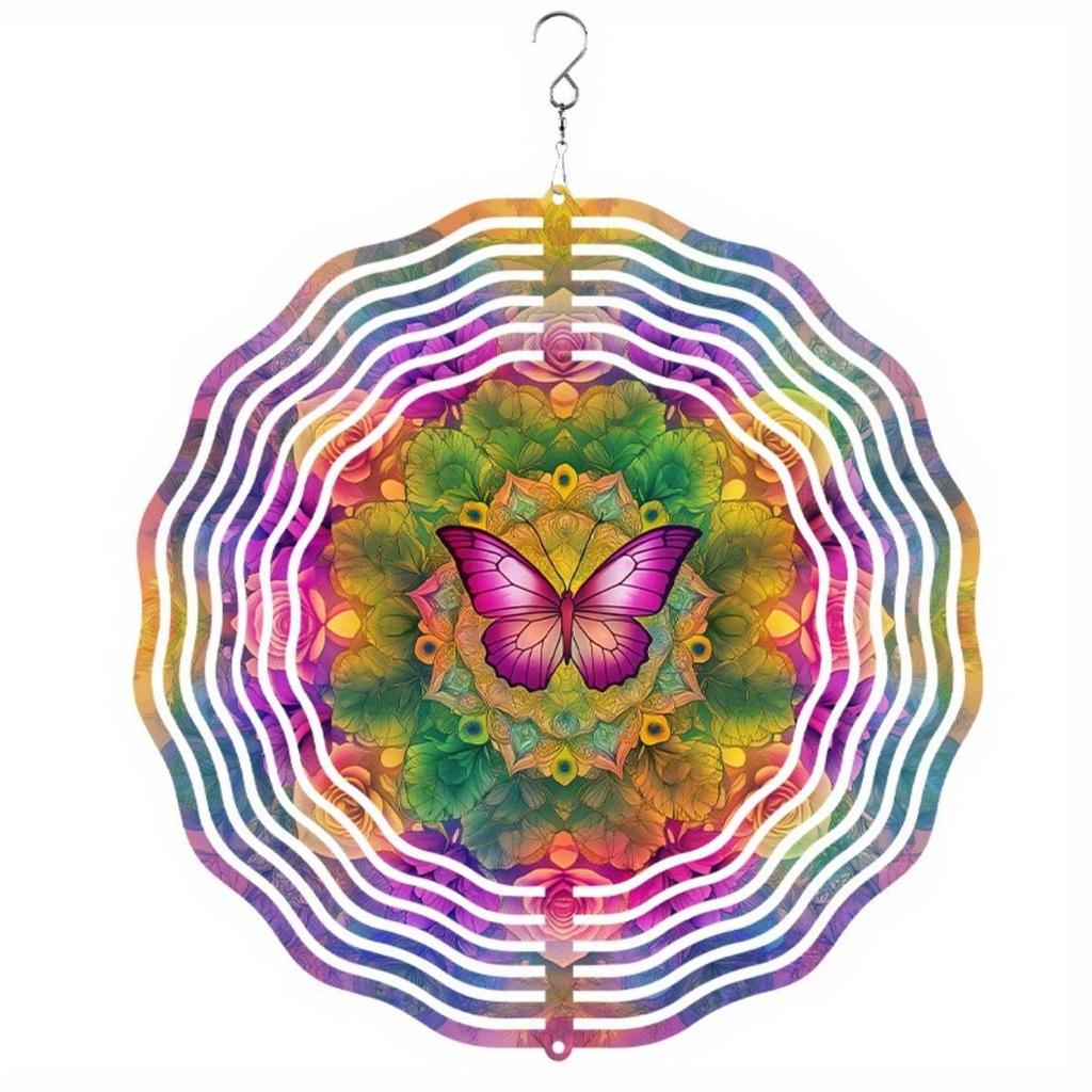 10-calowy kolorowy wiatraczek motylkowy Metalowa dekoracja ogrodowa z obrotowym hakiem 360 stopni na patio, balkon, podwórko, dekoracja zewnętrzna