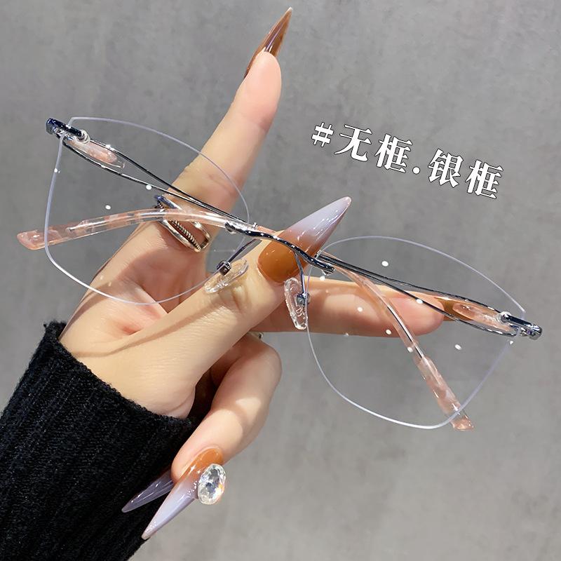 Pure temperament frameless trimmed glasses for women can be matched with degrees, advanced sense, plain glasses frame, metal myopia glasses frame.