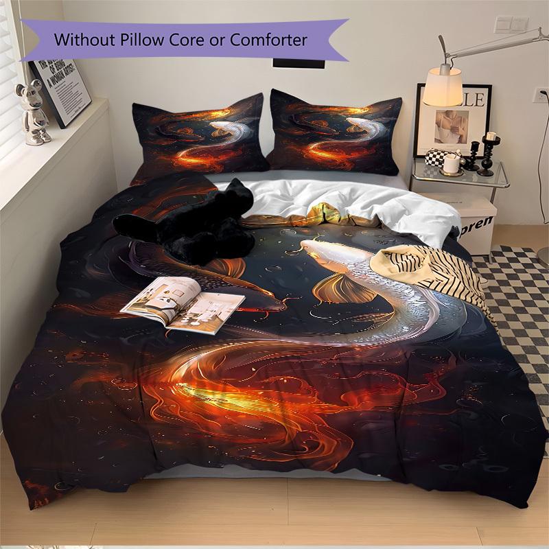 3pc Koi Fish Yin Yang Cover Set - 1 Quilt Cover + 2 Pillowcases, All Seasons Bedroom Setting, Perfect for Home037