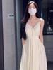 Coffee Break French Dress Children Summer Small Sweet Waist Thin Seaside Vacation Sleeveless Suspender Dress