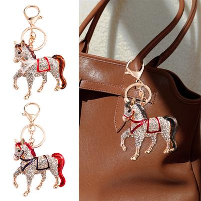 Keychain Pendant Sparkling Rhinestones Horse Design Metal Keyring Decorative Key Holder Friends Bag Decoration
