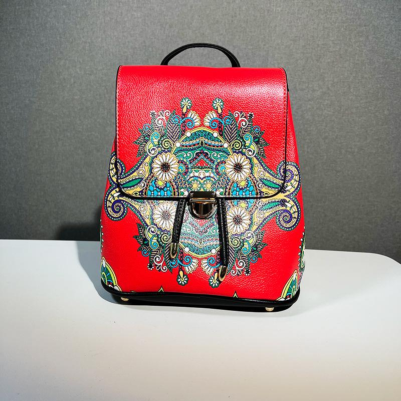 Vintage Bohemian Print Women's Backpack - Comfortable Wide Strap Ethnic Style Travel Bag Casual Daypack