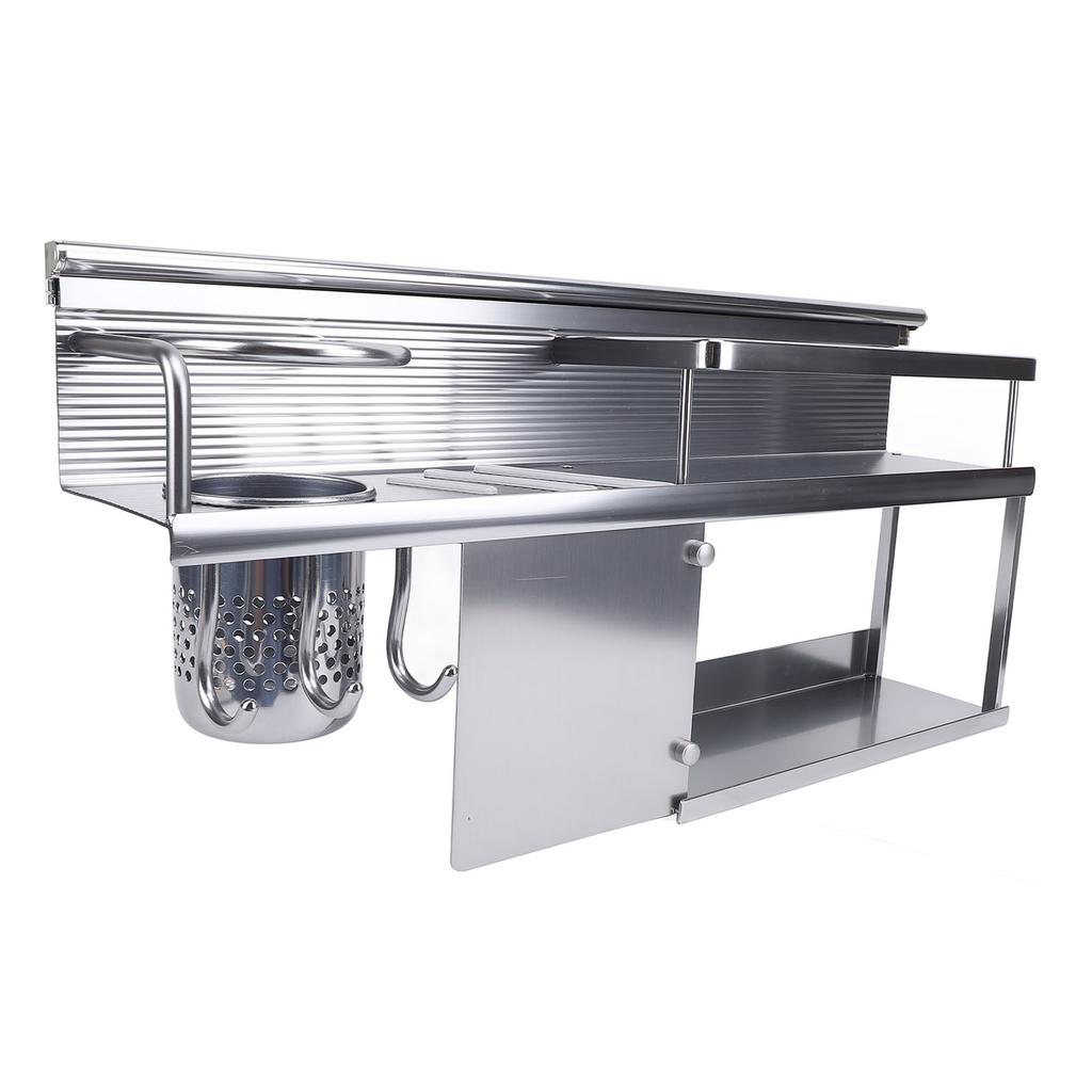 Wall Mounted Spice Rack Grey Aluminium Alloy Utensil Spice Storage Rack for Kitchen