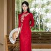 Phoenix Embroidery Red National Style New Chinese Long Sleeve Improved Cheongsam Women's Premium Bridal Toast Engagement Dress