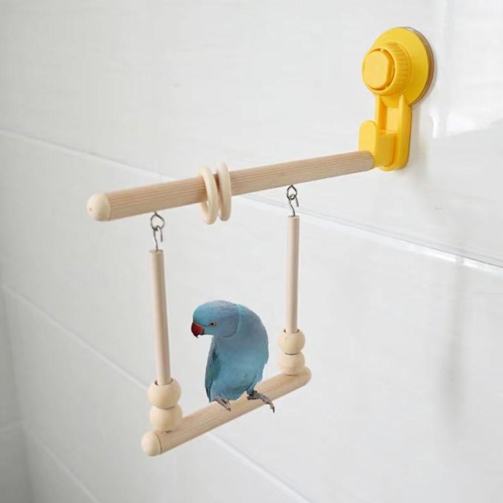 Suspended Bird Perch Suction Cup Parakeet Swing Toy Parrot Training Rack for Cage Hanging