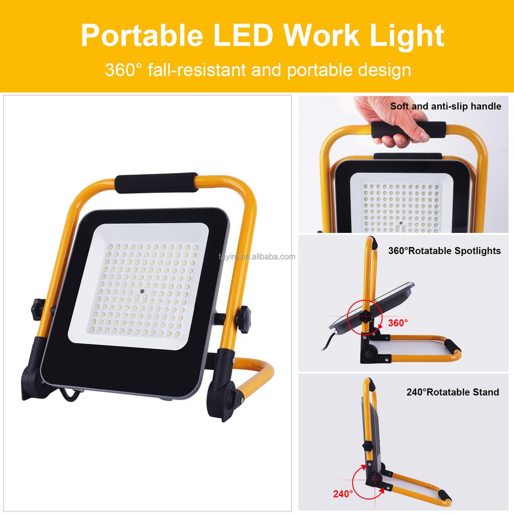 Portable 50W 100W 150W 200W LED Floodlight for Outdoor Garage Security Construction IP66 Waterproof Working Stand Light