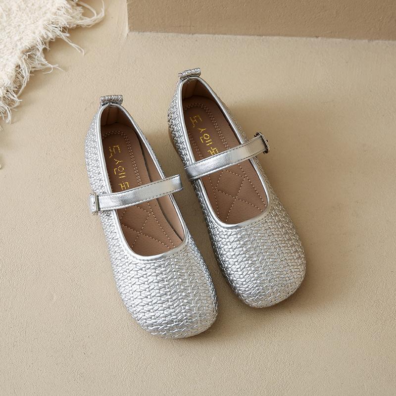 2025 autumn new imitation woven Mary Jane shoes wear one-word buckle with soft sole small fragrant wind light mouth single shoes