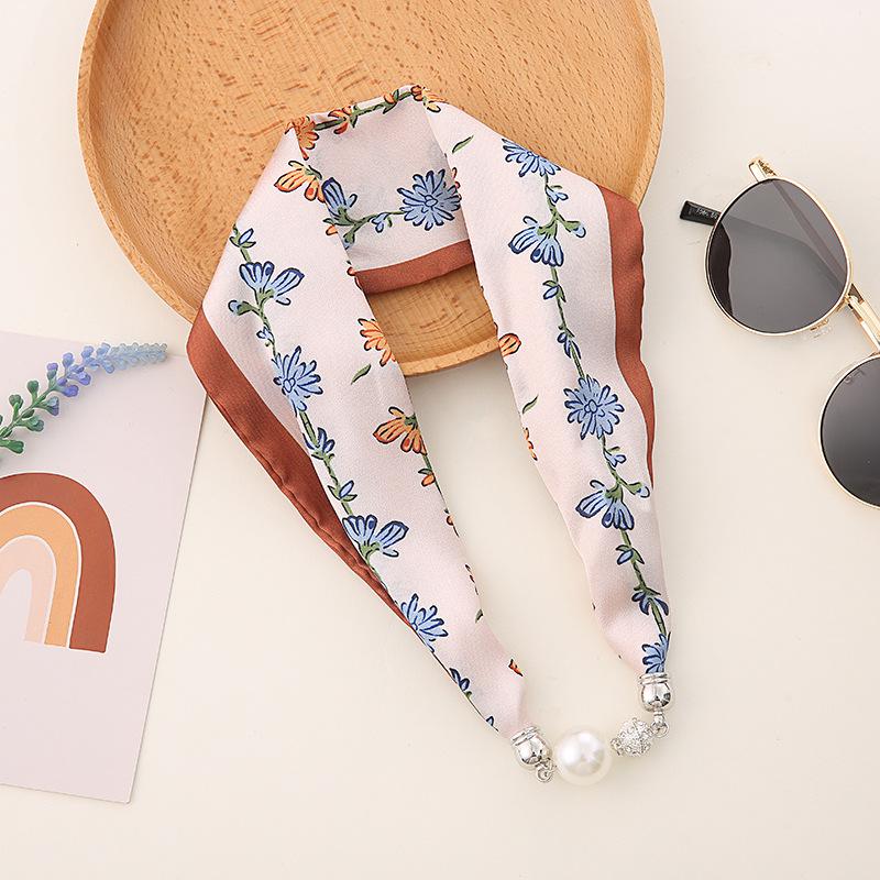 Шелковый шарф-ожерелье в корейском стиле: Жемчужная подвеска, магнитная застежка, женский тонкий чокер