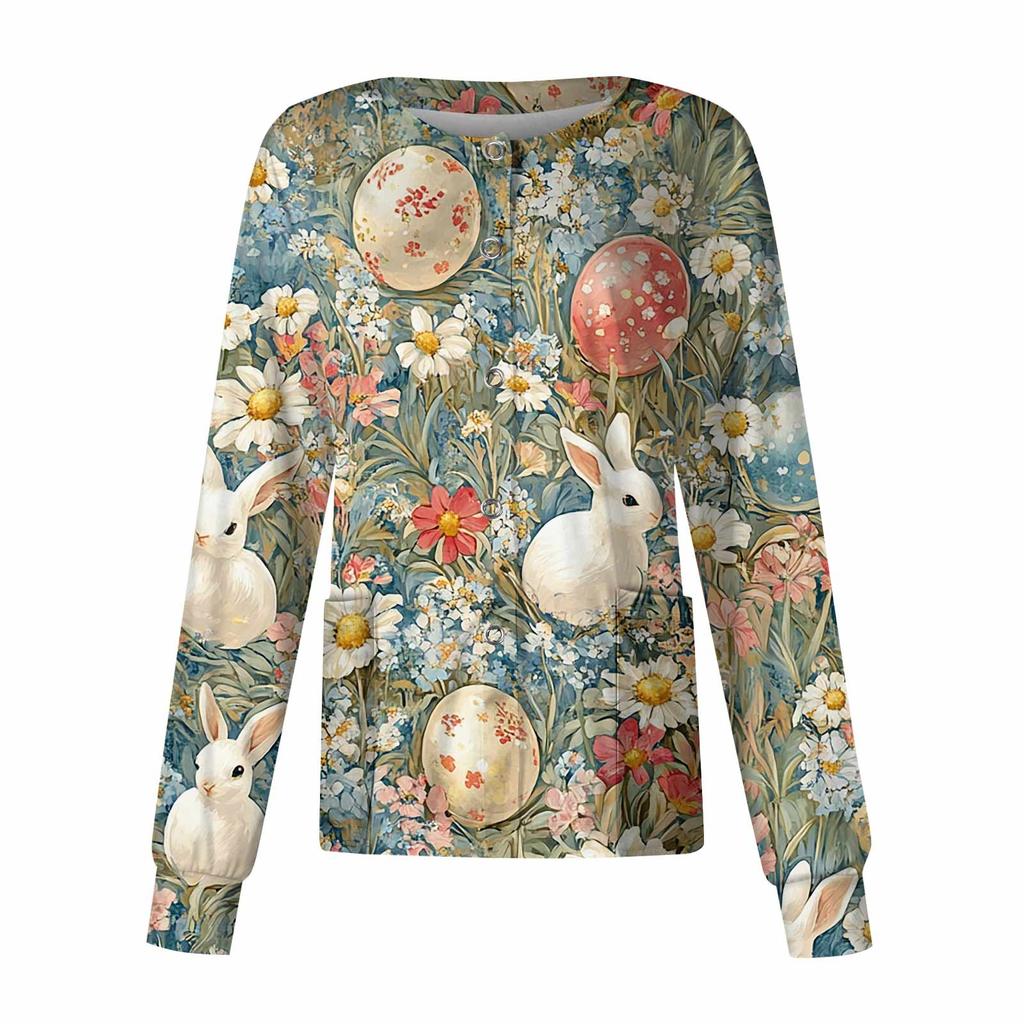 Women Long Sleeve Pattern Pocket Working Stand-up Collar Single-breasted Protective Overalls Cardigan Jacket Top